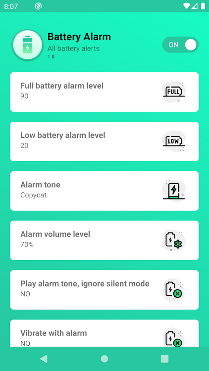 Battery full alarm - low alert - 1.6 - (Android)