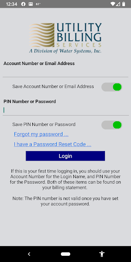 Android application Utility Billing Services screenshort