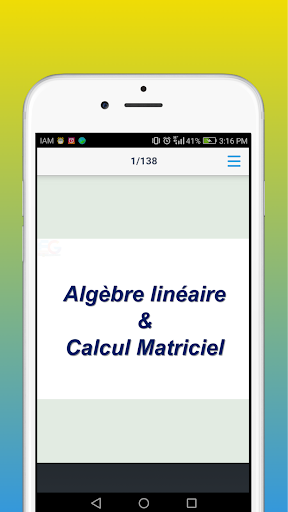 Android application Algèbre et Calcul Matriciel - screenshort