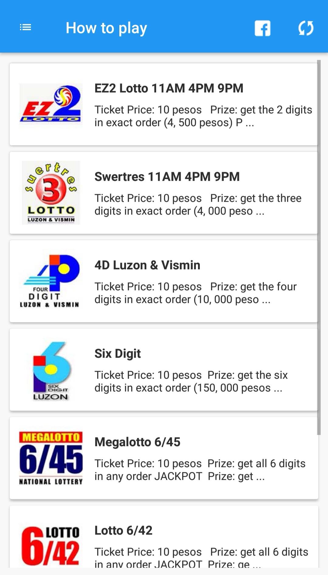 Android application PCSO Lotto Results - EZ2 & Swertres result screenshort