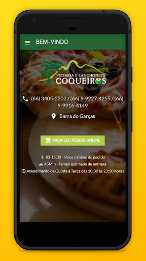 Android application Pizzaria Coqueiros screenshort