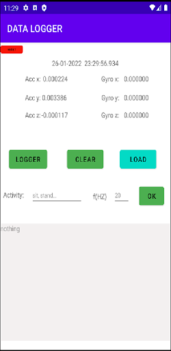 Android application Accelerometer gyrometer Logger screenshort