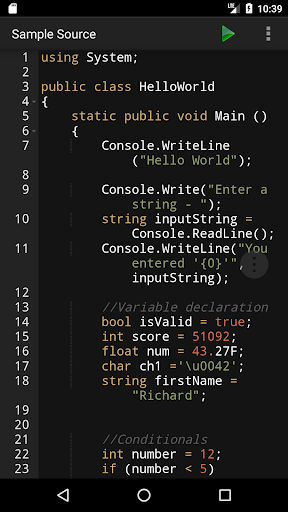 Android application C# Programming Compiler screenshort