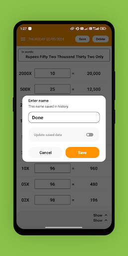 Cash Denomination : Tally Cash Screen 3