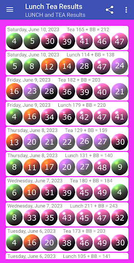 Android application Lunch and Tea Lotto Results. screenshort