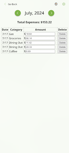 Monthly Spending Tracker Screen 2