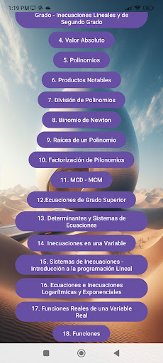 Android application Álgebra Desarrollado screenshort