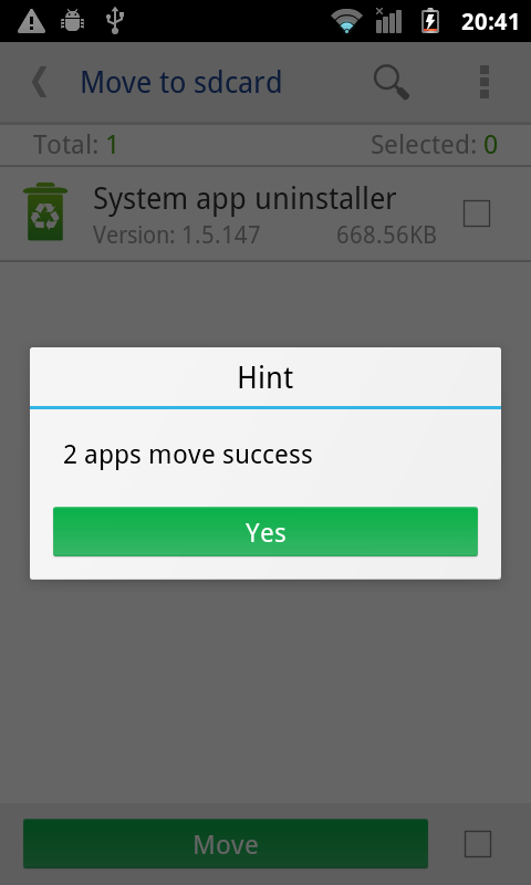 Android application Move app to SD card screenshort