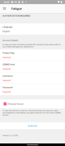 Android application IQSMS Fatigue screenshort