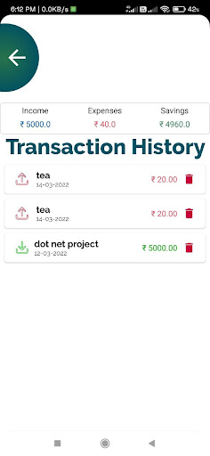 Android application Expensr screenshort