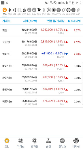 Android application 코인리스트 - 비트코인, 이더리움, 리플, 클레이튼, screenshort