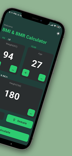BMI and BMR Calculator Screen 2