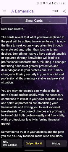 The Emerald Tarot Reading Screen 3