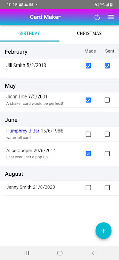 Card Makers Planning Tool Screen 2