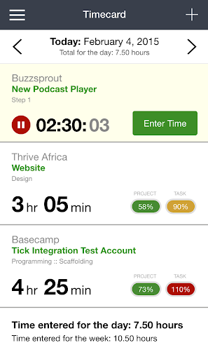 Android application Tick (Time & Budget Tracking) screenshort