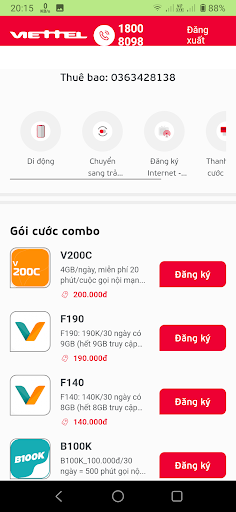 MyVT: Đăng ký 4G/5G Viettel Screen 3