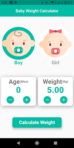 Android application Baby Weight Calculator screenshort