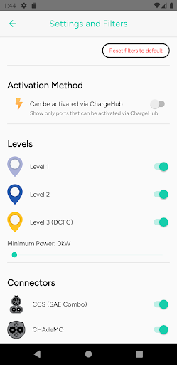 Screenshot of Chargehub EV & Tesla Charging