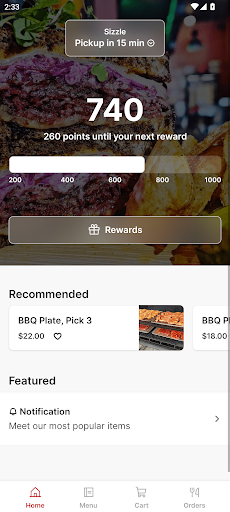Android application Sizzle Burgers screenshort