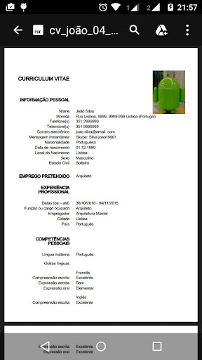 Android application Curriculum Europeu BASIC screenshort
