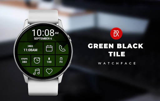 Android application Green Black Tile Watch Face screenshort