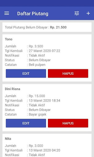 Pengingat Hutang Piutang Screen 3