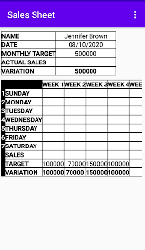 Sales Sheet Screen 2