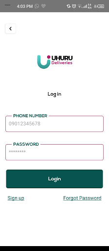 Uhuru DD Drivers App Screen 2