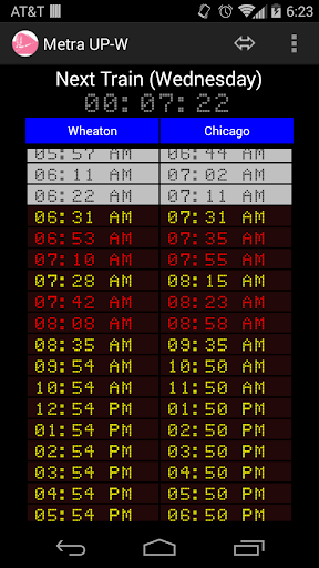 Android application Schedule for Metra UP-W screenshort