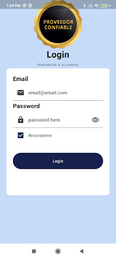 Android application Certificación de Proveedores screenshort