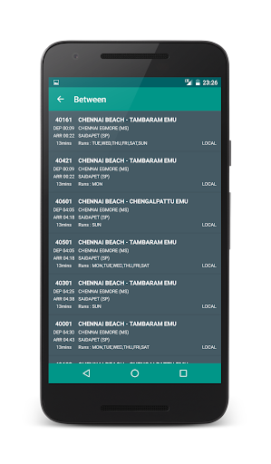 Local Train Time Table Screen 3