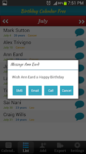 Birthday Calendar & Reminder Screenshot