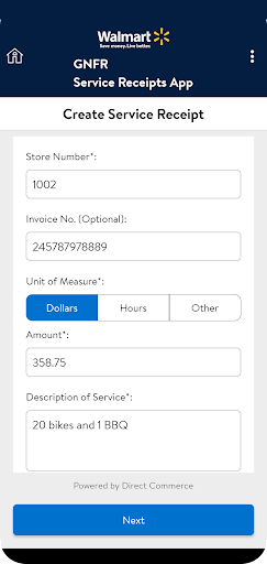 Walmart - Service Receipts Screen 2