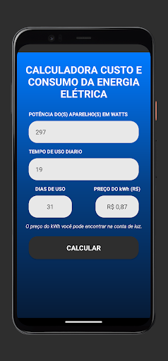 Calculadora Custo da Energia Screen 2