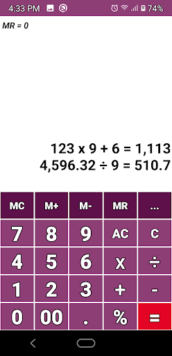 Android application mCalc Simple Memory Calculator screenshort