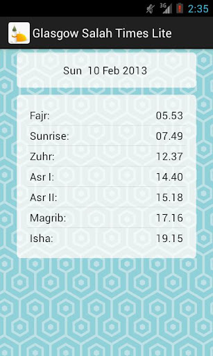Android application Glasgow Salah Times Lite screenshort