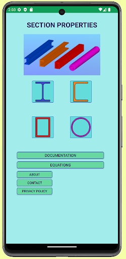 Android application Section Properties Calculator screenshort