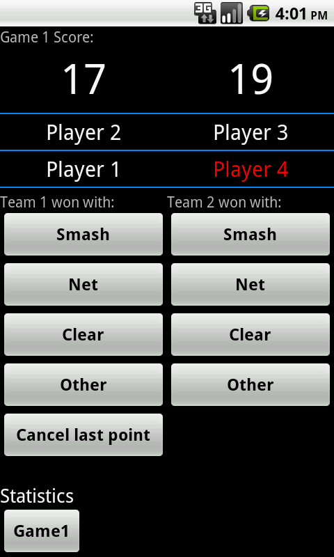 Android application Badminton score screenshort