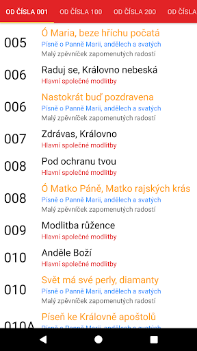 Android application Zpěvníček zapomenutých radostí screenshort