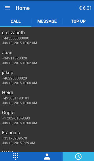 Screenshot of JustVoip voip calls