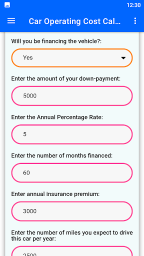 Car Operating Cost Calculator Screen 3