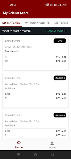 My Cricket Score Screen 2