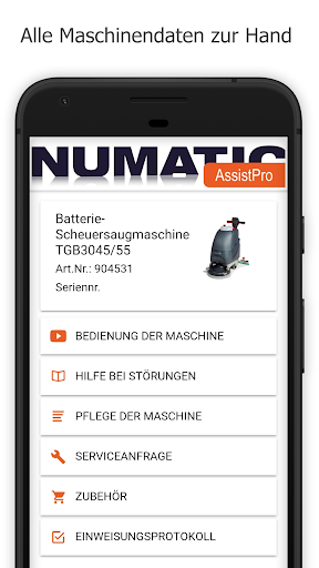 Android application Numatic AssistPro CH screenshort