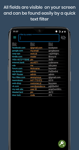 Android application simple cloud password manager screenshort
