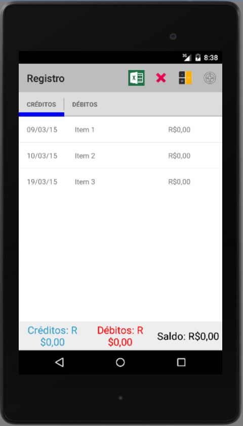 Android application Controle Financeiro screenshort