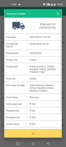 Highway Carrier User App Screen 2