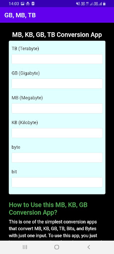 MB KB GB Bits Bytes Converter Screen 2