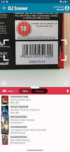 Screenshot of CLZ Scanner