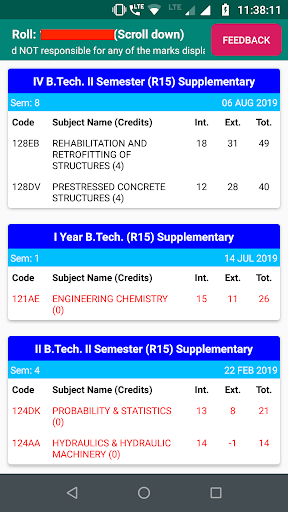 JNTUH Results - Engineering Screen 2