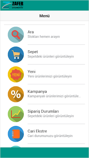 Android application Zafer Otomotiv B2B screenshort